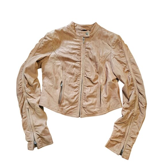 Jackets & Blazers - Forever 21 Brown Vegan Leather zip up Bomber jacket Roughing on arms size M